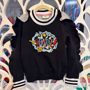 Fendi Black Kids Ruffle Sweatshirt with Colorful Logo Patch